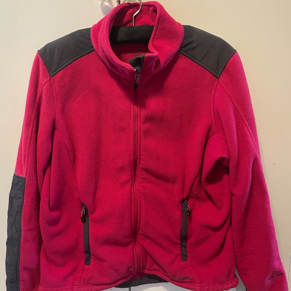 Women’s L.L. Bean Pink and Grey‎ Fleece Full Zip Jacket Size L